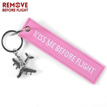 Pink Kiss Me Before Flight Embroidery Keychain THE AVIATOR